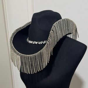 Elegant Black Hat with Silver Fringe